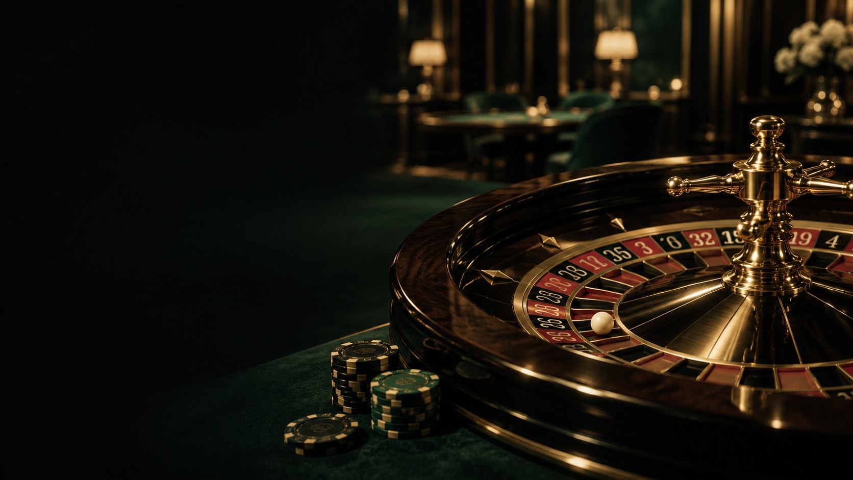 A roulette wheel in a softly lit casino setting